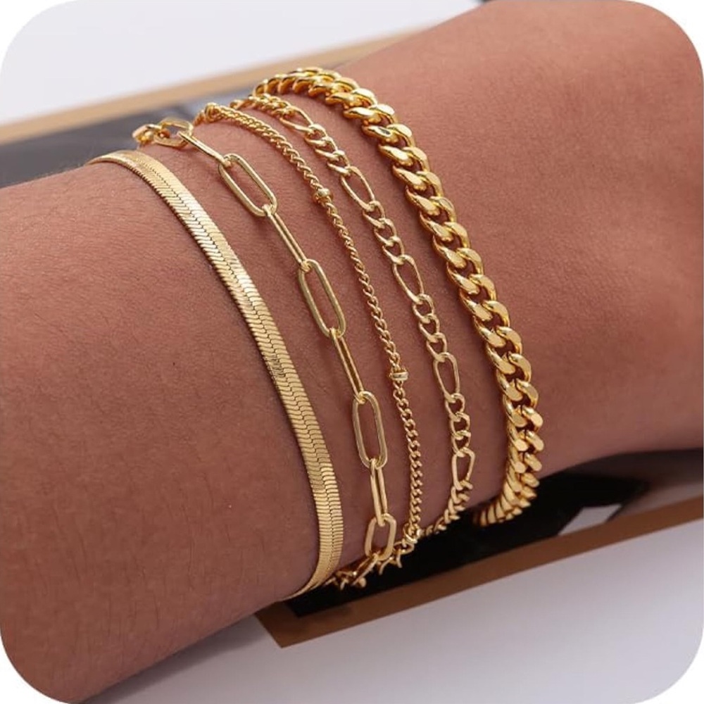 DEARMAY 14K Gold Plated Waterproof Bracelets for Women – Dainty Stackable Set